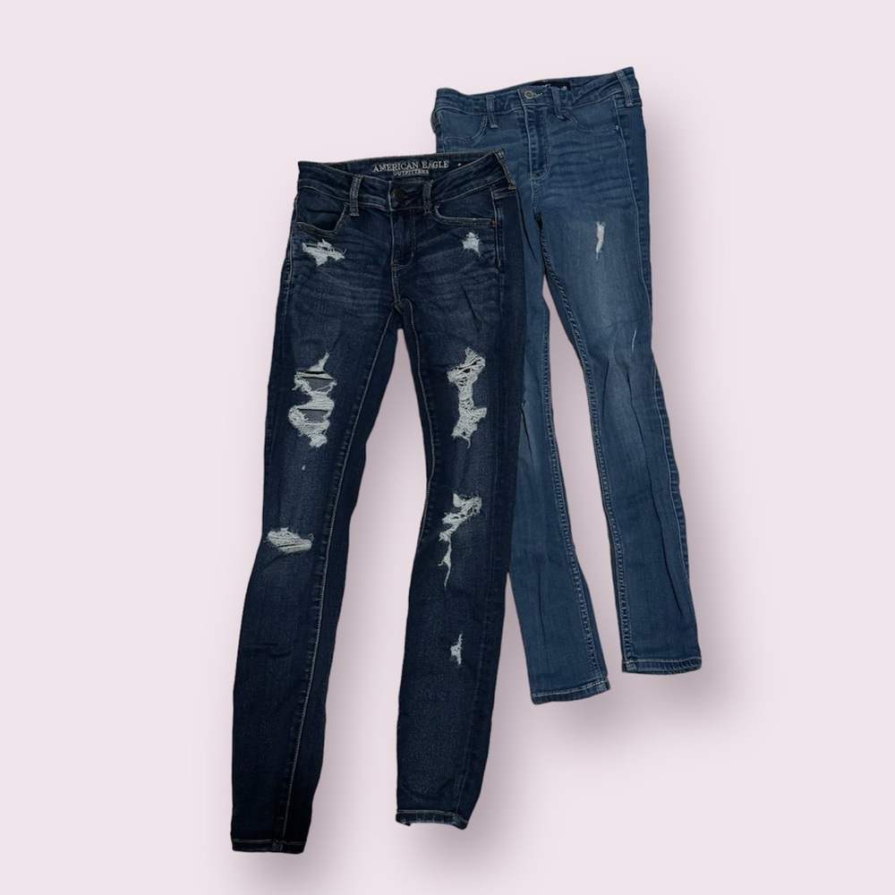 Lot of 2 High Rise Ripped Jegging (American Eagle/Hollister) 0/1